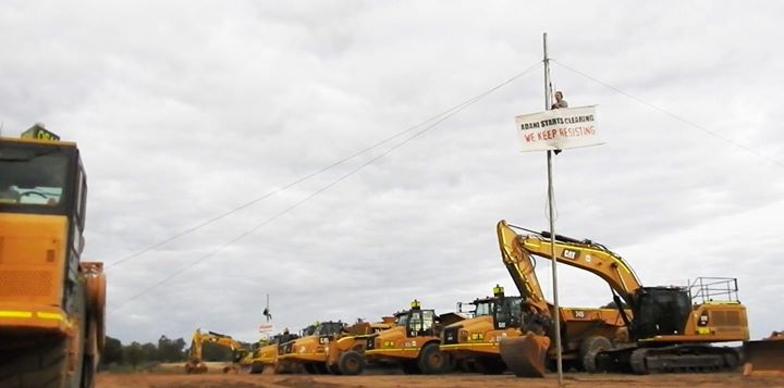 Climate activists stop land clearing at Adani’s Carmichael mine site